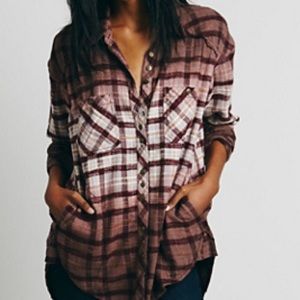 Free People Dip Dye Buttondown Taupe L